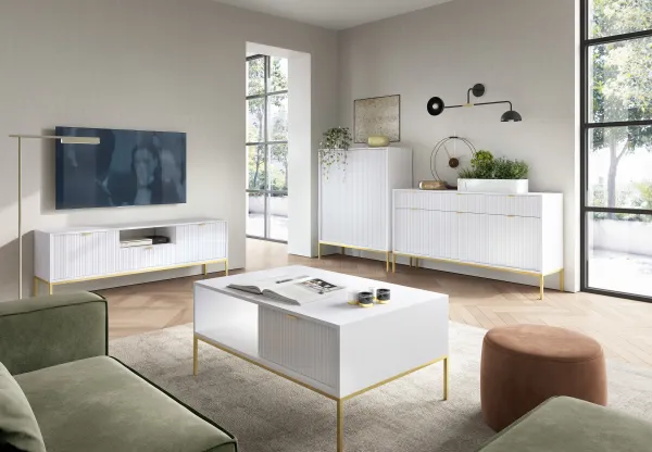 Piaski Komoda Nova 104 cm biela/zlatá