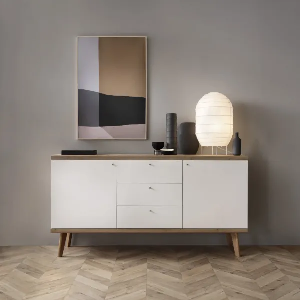 Piaski Komoda Primo 160 cm so zásuvkami dub Riviéra/biela