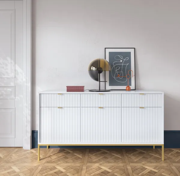 Piaski Komoda Nova 154 cm biela/zlatá