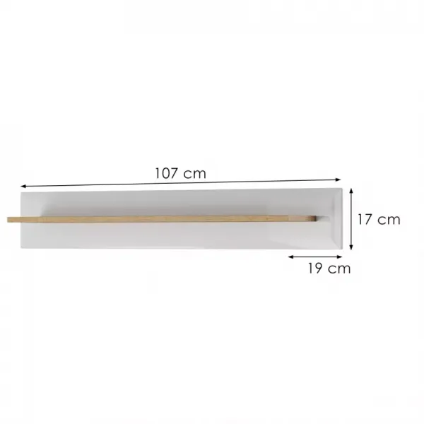 Piaski Nástenná polica Nordi 107 cm biela/dub Riviéra