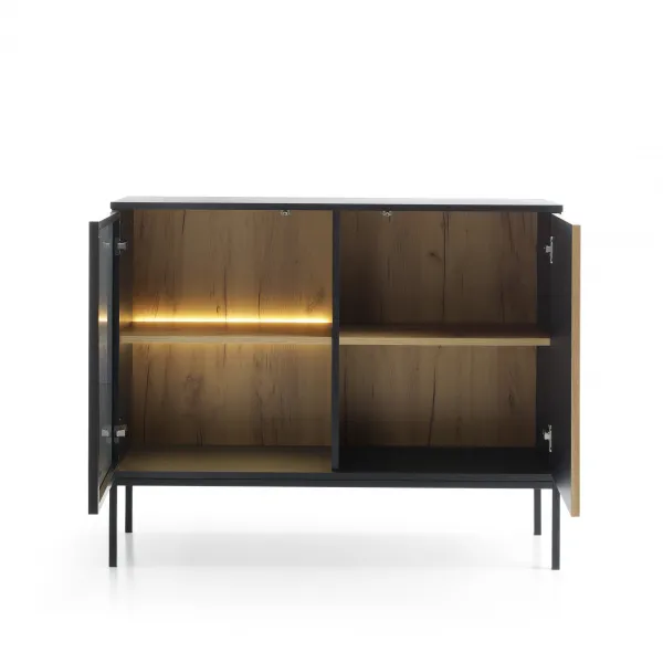 Piaski Komoda Sento s LED osvetlením 104 cm dub wotan/čierna