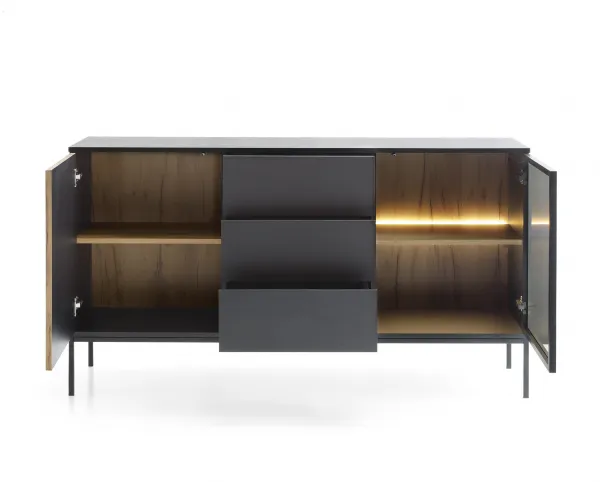 Piaski Komoda Sento s LED osvetlením 154 cm dub wotan/čierna