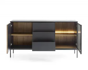 Piaski Komoda Sento s LED osvetlením 154 cm dub wotan/čierna