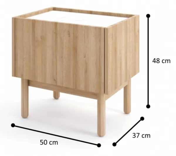 Piaski Nočný stolík Boho La 50 cm dub riviéra/biely mramor