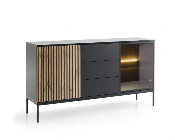 Piaski Komoda Sento s LED osvetlením 154 cm dub wotan/čierna
