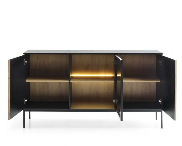 Piaski Komoda Sento s LED osvetlením 154 cm dub wotan/čierna