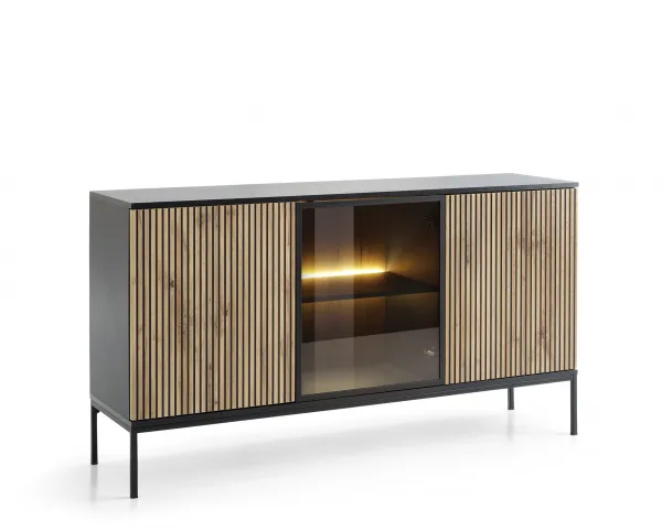 Piaski Komoda Sento s LED osvetlením 154 cm dub wotan/čierna II