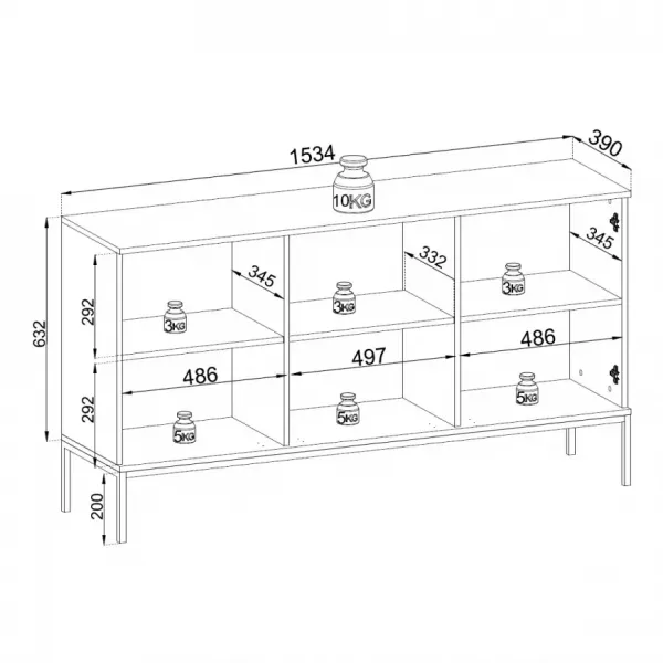 Piaski Komoda Sento s LED osvetlením 154 cm dub wotan/čierna II