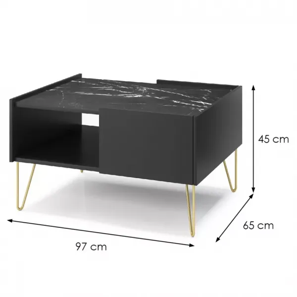 Piaski Konferenčný stolík Harmony Va 97 cm čierny/čierny mramor