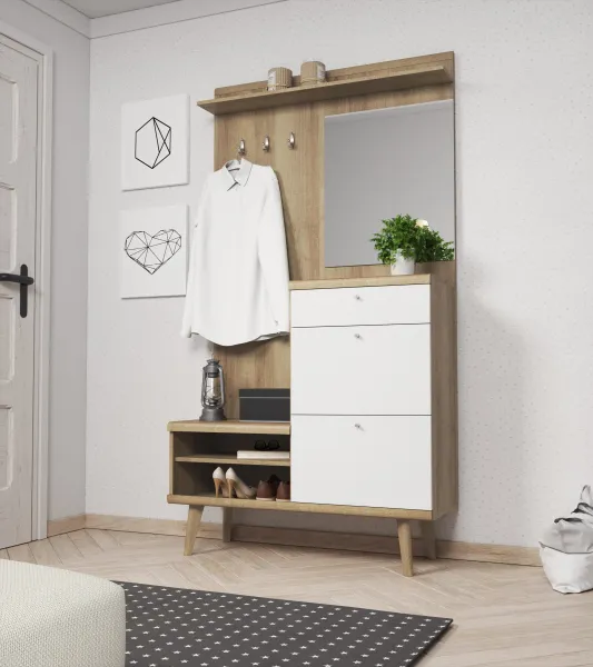 Piaski Predsieňová stena Primo 110 cm dub Riviéra/biela