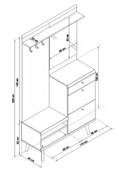 Piaski Predsieňová stena Primo 110 cm dub Riviéra/biela