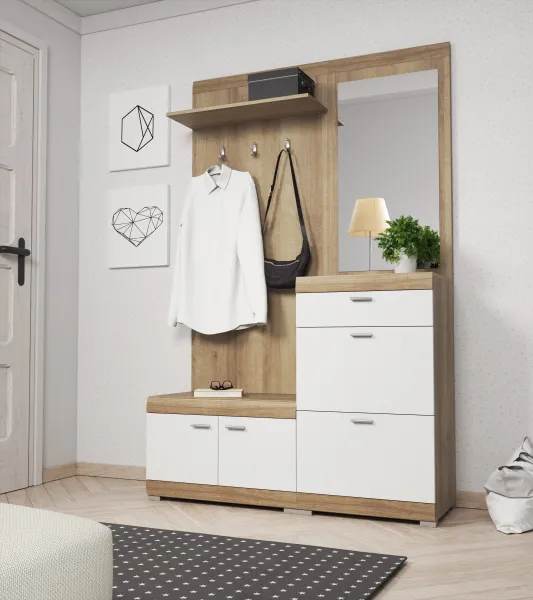 Piaski Predsieňová stena Stella II 135 cm dub Riviéra/biela