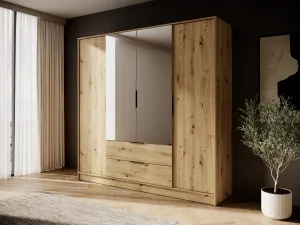 Piaski Šatníková skriňa Kelly 4D 206 cm so zrkadlom dub artisan