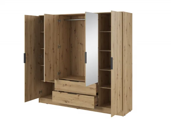 Piaski Šatníková skriňa Kelly 4D 206 cm so zrkadlom dub artisan