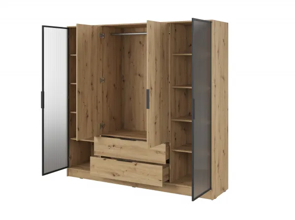 Piaski Šatníková skriňa Kelly 4D RD s tyčou 206 cm dub artisan