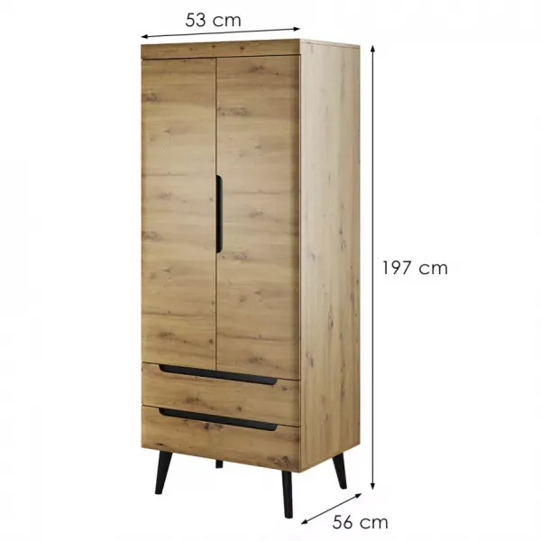 Piaski Šatníková skriňa Nordi 80 cm čierna/dub artisan