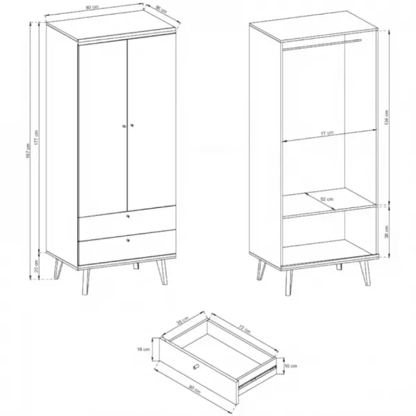 Piaski Šatníková skriňa Primo 80 cm dub Riviéra/biela