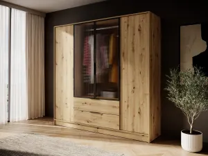 Piaski Šatníková skriňa Kelly 4D RM s tyčou 206 cm dub artisan