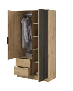 Piaski Šatníková skriňa Nelly 105 cm so zrkadlom dub artisan/čierna