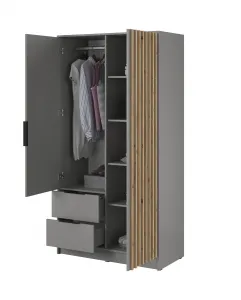 Piaski Šatníková skriňa Nelly 105 cm so zrkadlom sivá/dub artisan