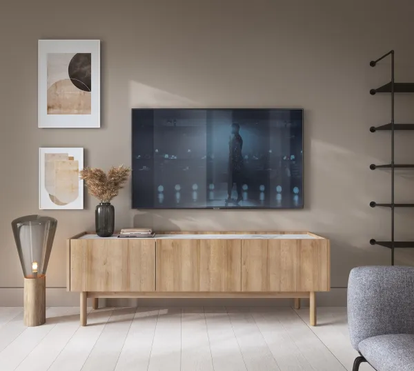 Piaski TV stolík Boho La 144 cm dub riviera/biely mramor