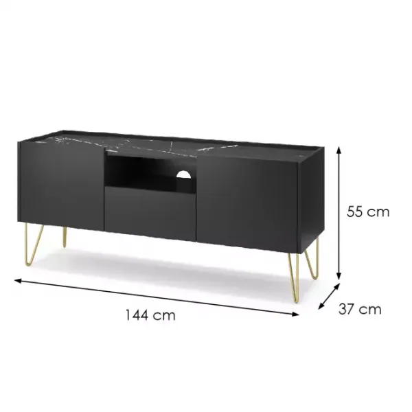 Piaski Televízny stolík Harmony Va 144 cm čierny/čierny mramor