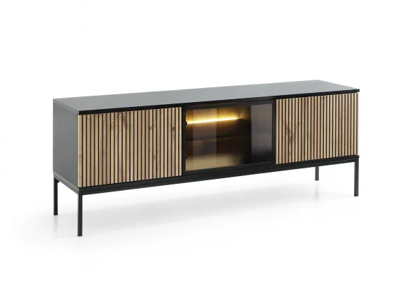 Piaski TV stolík Sento s LED osvetlením 154 cm dub wotan/čierny