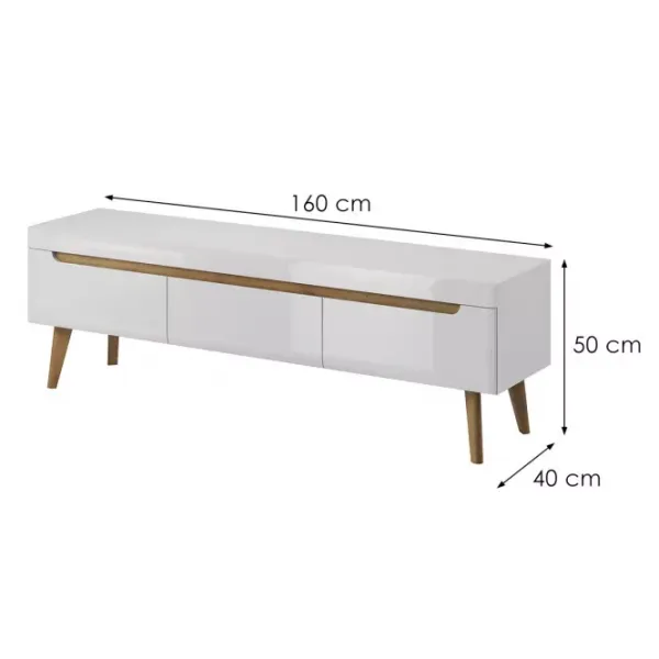 Piaski Televízny stolík Nordi 160 cm biely/dub Riviéra