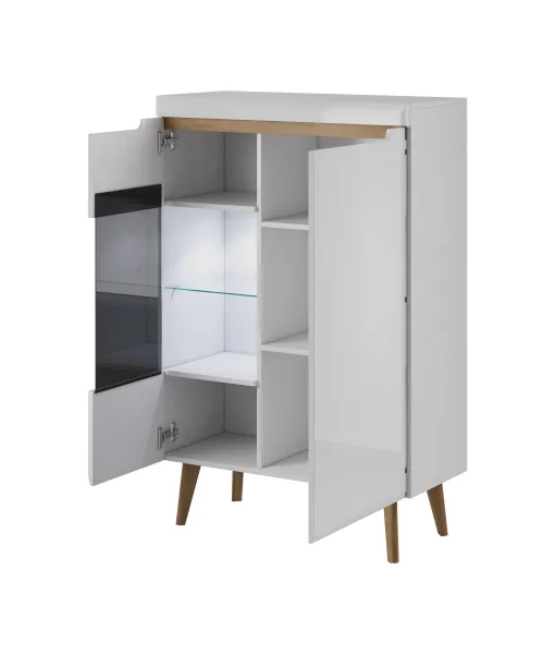 Piaski Vitrína Nordi 90 cm biela/dub Riviéra