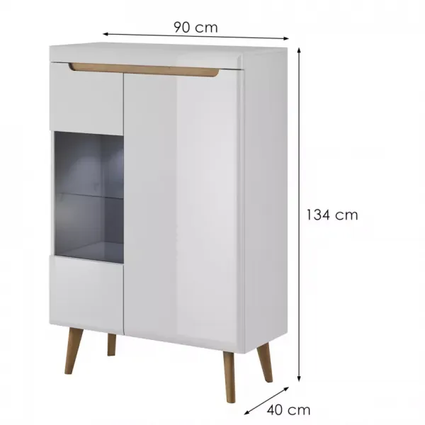 Piaski Vitrína Nordi 90 cm biela/dub Riviéra