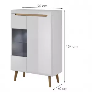 Piaski Vitrína Nordi 90 cm biela/dub Riviéra