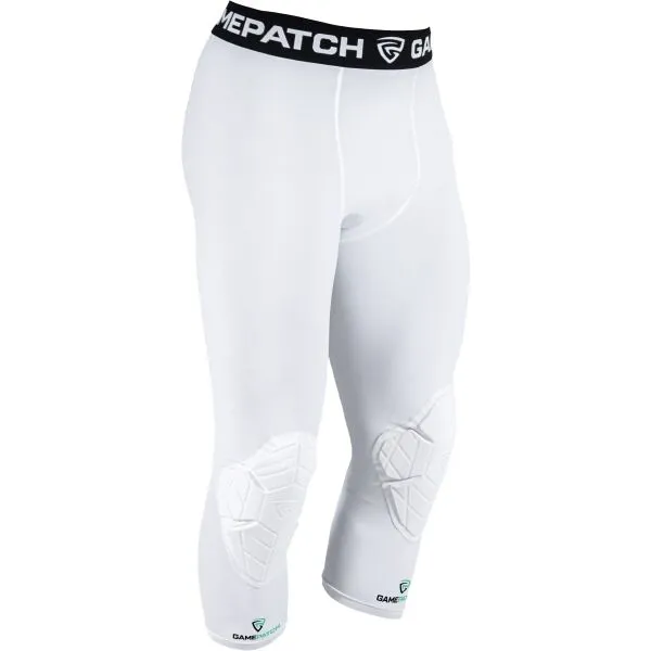 GAMEPATCH TIGHTS 3/4 WITH KNEE PADDING Kompresné unisex legíny, biela, veľkosť JUNIOR
