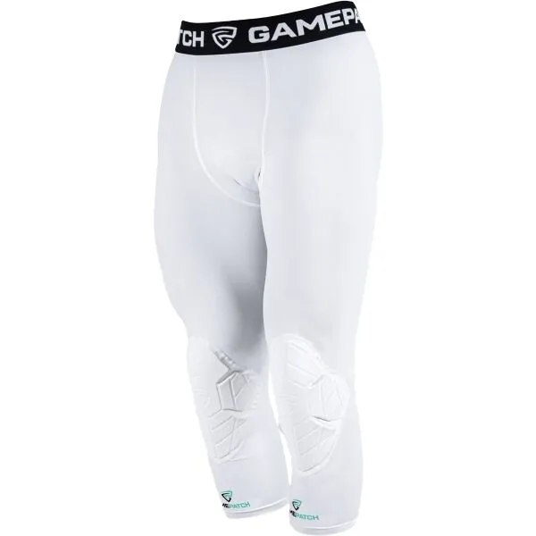 GAMEPATCH TIGHTS 3/4 WITH KNEE PADDING Kompresné unisex legíny, biela, veľkosť JUNIOR