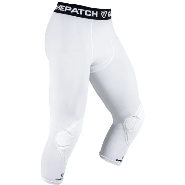GAMEPATCH TIGHTS 3/4 WITH KNEE PADDING Kompresné unisex legíny, biela, veľkosť JUNIOR