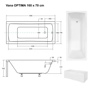BESCO - Obdĺžniková vaňa OPTIMA - Nožičky k vani - Bez nožičiek, Rozmer vane - 160 × 70 cm VANOPT16