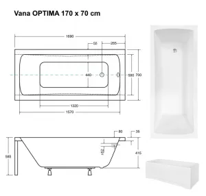 BESCO - Obdĺžniková vaňa OPTIMA - Nožičky k vani - Bez nožičiek, Rozmer vane - 170 × 70 cm VANOPT17