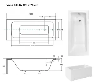 BESCO - Obdĺžniková vaňa TALIA - Nožičky k vani - S nožičkami, Rozmer vane - 120 × 70 cm VANTAL12+OLVPINOZ