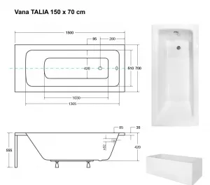 BESCO - Obdĺžniková vaňa TALIA - Nožičky k vani - S nožičkami, Rozmer vane - 150 × 70 cm VANTAL15+OLVPINOZ