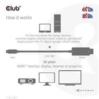 Club3D kabel miniDP 1.4 na HDMI, 4K120Hz nebo 8K60Hz HDR10+, M/M, 1.8m