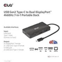 Club3D Dokovací stanice USB Gen2 Type-C na Dual DisplayPort 4k60Hz 7-in-1 Portable Dock