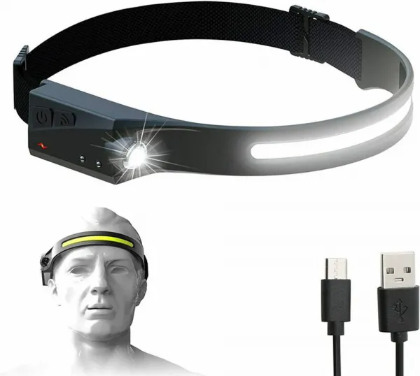 LED čelovka WLCHL03 so senzorom pohybu, IPX4, USB-C, 1200 mAh, čierna
