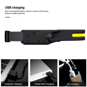 LED čelovka WLCHL03 so senzorom pohybu, IPX4, USB-C, 1200 mAh, čierna