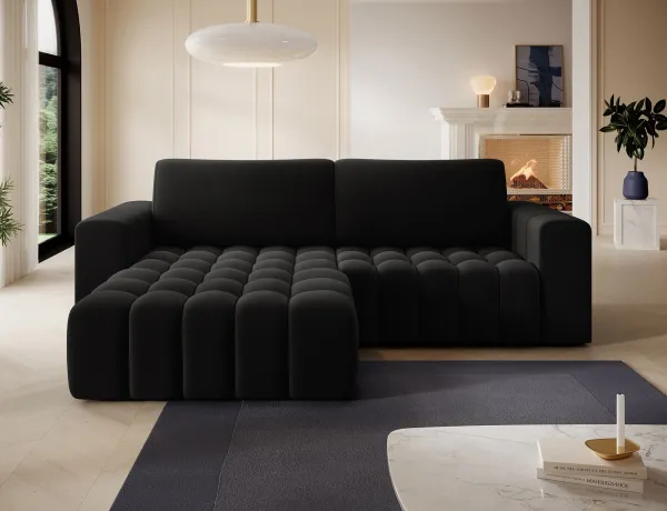 Eltap Rohová rozkládací sedací souprava BONETT 250 cm Mat Velvet 99 černá levá