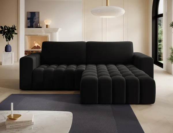 Eltap Rohová rozkládací sedací souprava BONETT 250 cm Mat Velvet 99 černá pravá