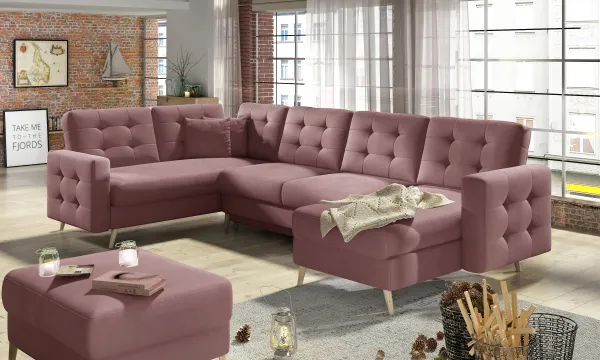 Eltap Rohová rozkládací sedací souprava ASGARD U 326 cm Mat Velvet 63 růžová univerzální