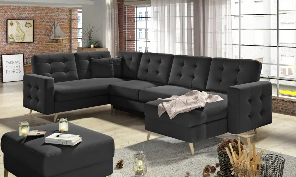 Eltap Rohová rozkládací sedací souprava ASGARD U 326 cm Soft 11 černá univerzální