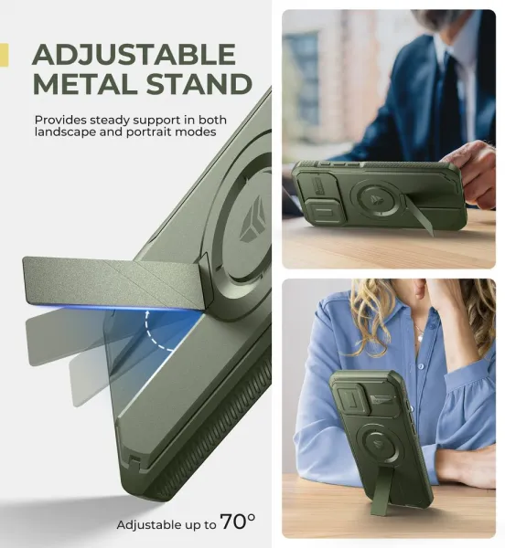 Dexnor MagSafe Kickstand Camprotector obal iPhone 16, zelený