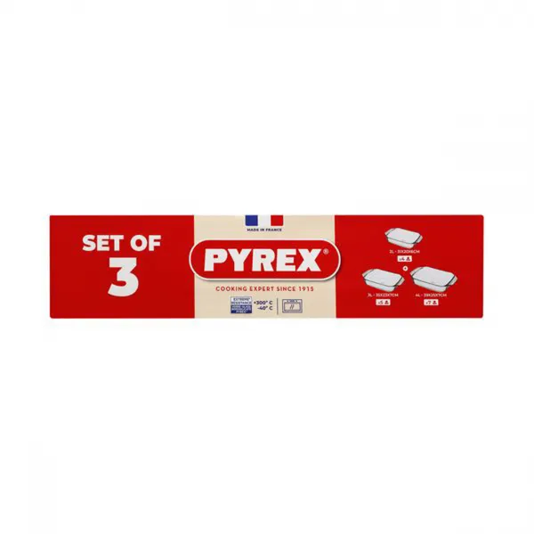 Súprava sklenených pekáčov PYREX 3ks 2000ml, 3000ml a 4000ml