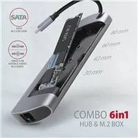 AXAGON HMC-6M2, USB 3.rozbočovač 2 Gen 1, 2x USB-A, HDMI, RJ-45 GLAN, SATA M.2 sloty, PD 100 W, kábel USB-C 18 cm
