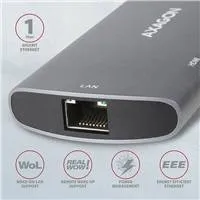 AXAGON HMC-6M2, USB 3.rozbočovač 2 Gen 1, 2x USB-A, HDMI, RJ-45 GLAN, SATA M.2 sloty, PD 100 W, kábel USB-C 18 cm